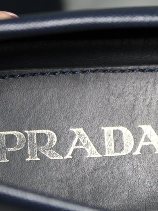 Baltic Blue Leather Driving Shoe | PRADA - United States PRADA Navy Blue Saffiano Leather Driving Loafers Slip Ons Flats Horsebit Mens 10